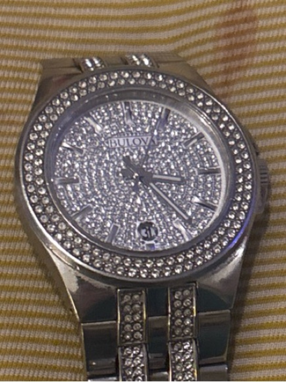 Bulova Silver Crystal-Embellished Men's Bracelet Watch